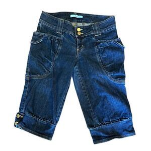 Ladies Size 28 Jean Cargo Bermuda Shorts Blue Denim Stretch USA Vtg Marciano